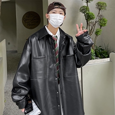 男装秋季港风纯色休闲男宽松PU皮衣夹克外套衬衫A071-C28-P75，男装夹克，电商A071