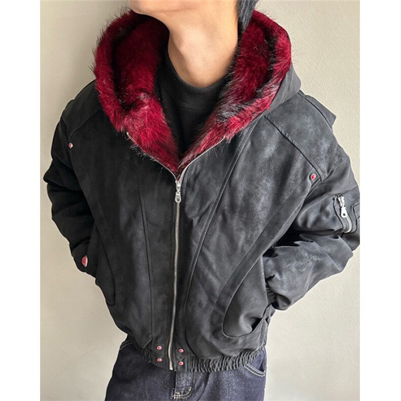 撞色座山雕毛领连帽棉服男女冬季加厚保暖棉衣外套MW313,男装棉衣,星座1116A（原606A-3）