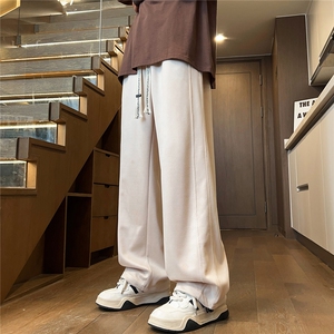 2025秋冬麂皮绒宽松潮牌男拼接休闲裤裤脚抽绳 K6733/特P30 杏色5图片