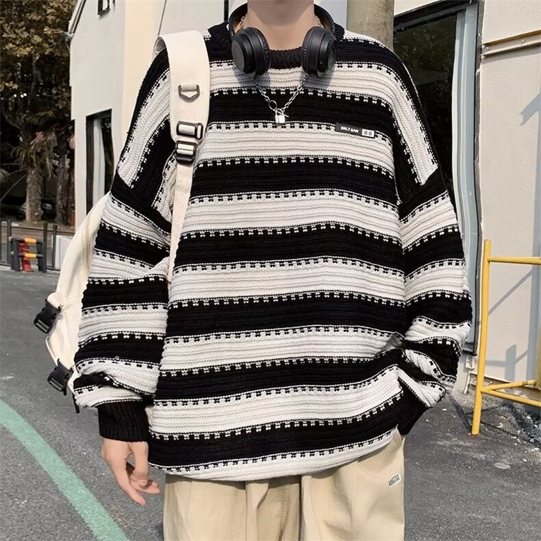 针织衫男条纹韩版潮流痞帅2023秋冬季新款ins毛衣外套MZ096-P39,男装针织衫/毛衣,星座412-3