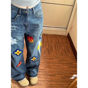 【有货】S809CC-特P52 重工艺花瓣刺绣水洗牛仔裤男女设计感裤子图片