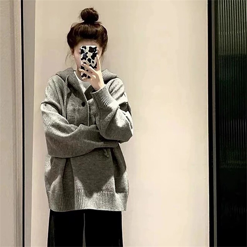 抖音得物 保暖立领拉链针织外套秋冬宽松慵懒风纯色毛衣上衣AM047图片