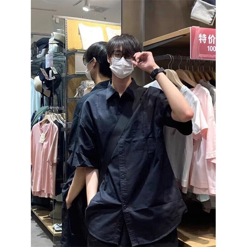 纯棉衬衫短袖男款夏季少年感穿搭日系工装翻领衬衣半袖制服,男装衬衫,星座601-1