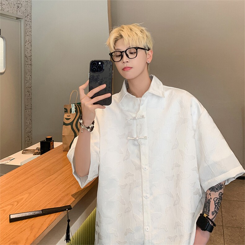 新中式X5525-TP40控价68唐装盘扣五分袖衬衫男夏季风衬衣,男装衬衫,电商A102-1