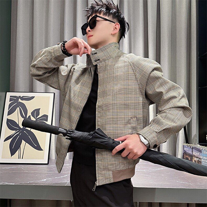 AF199/P108控148秋季社会小伙高级休闲千鸟格立领外套夹克男图首图片
