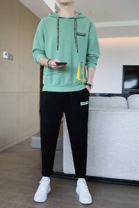 秋季新款潮流韩版连帽宽松青少年休闲运动卫衣套装男TZ778P65,男装休闲套装,电商A086