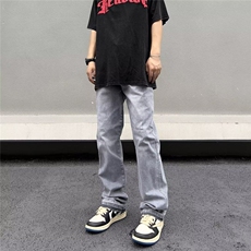 潮流夏季气质宽松直筒潮长裤新款流行牛仔裤男水洗拉链KK047-P45，男装牛仔裤，星座911-3