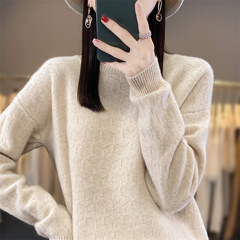 秋季新款菱形格羊毛长袖时尚修身针织衫,女装羊毛衫,宋氏羊绒