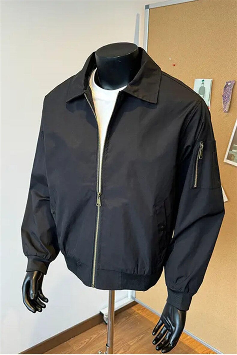 藏青色飞行员夹克男秋冬翻领工装外套美式复古cleanfit短款棒球服,男装夹克,电商A247