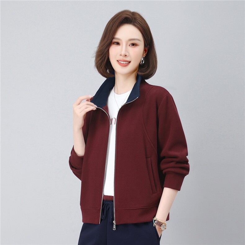 长期有货时尚拼色立领开衫卫衣短款外套女2026春秋休闲运动服上衣，女装短外套，璐依舞