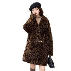 欧貂绒豹纹宽松毛皮草女复合皮毛一体外套西装廓形泰迪时髦大衣冬，女装皮草，江南女神