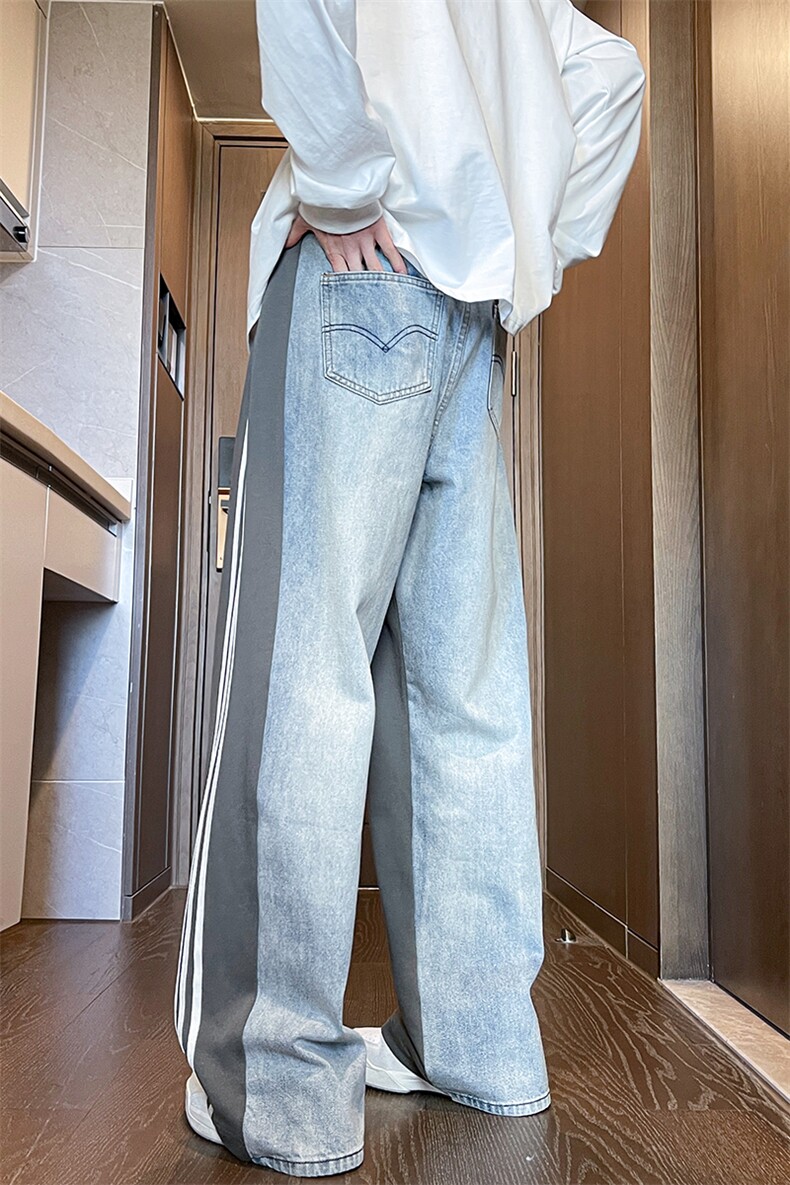 8XL-M特大码2024高级感小众牛仔裤长裤高街美式拼接休闲裤K959P78,男装休闲裤,电商D206-1