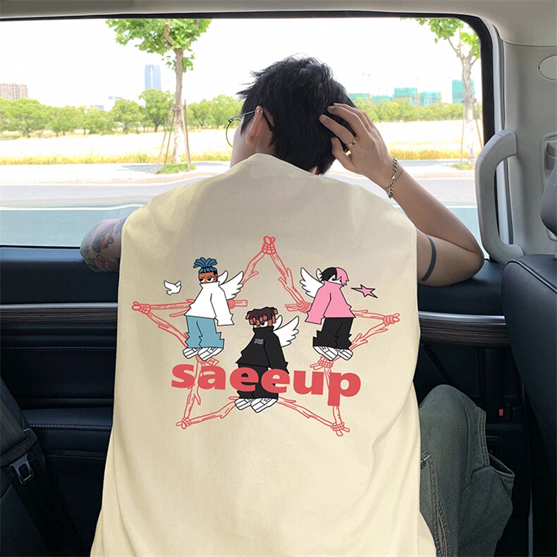 量大优得物抖音高品质重磅230克美式印花无袖t恤背心WB595特P18,男装T恤,电商A486