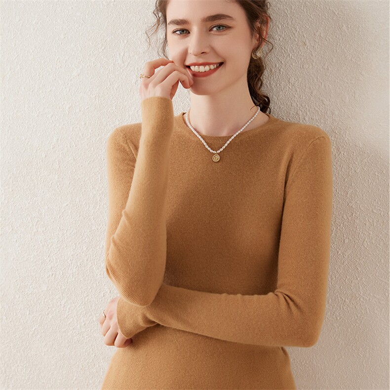 秋冬新款35%羊绒衫女圆领基础百搭套头长袖修身显瘦,女装羊绒衫,轩妮羊绒
