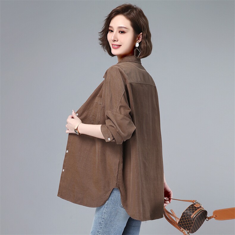 长期大货现货，女子2021新款灯芯绒细条衬衫女，女装衬衫，涵誉