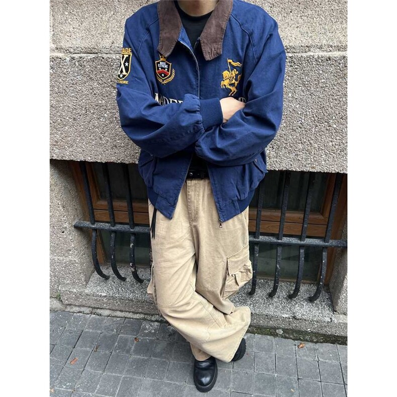 美式高级感秋冬季新款外套男底特律工装刺绣翻领夹克潮牌JK210,男装夹克,星座516A
