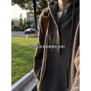 重磅秋冬装北极绒开衫毛衣美式复古休闲慵懒风针织衫加厚连帽外套图片