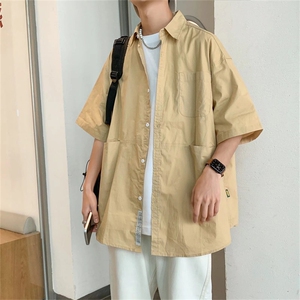 夏季港风ins潮牌工装休闲衬衣日系复古短袖衬衫男外套 W3184-P30图片