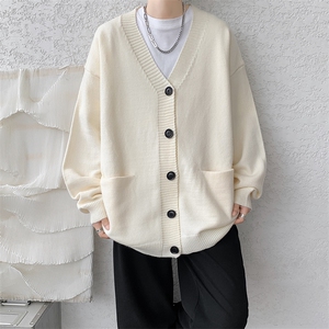 8XL-M大码V领开衫毛衣外套男日系复古宽松慵懒风针织衫KS002p55图片