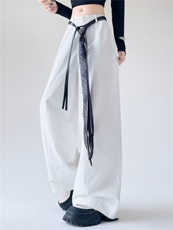 2525秋装新款丝巾腰带高腰时尚宽松显瘦休闲裤，女装休闲裤，深水步