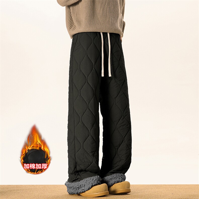 抖音羊羔毛菱格加厚夹棉宽松拖地棉裤男K5613J加棉-特P45控78，男装棉裤，电商A001
