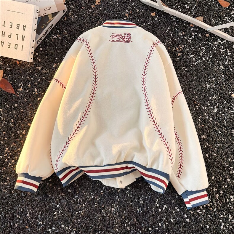 美式复古刺绣撞色毛呢棒球服男女秋冬季宽松情侣装休闲外套,女装短外套,星座601-1
