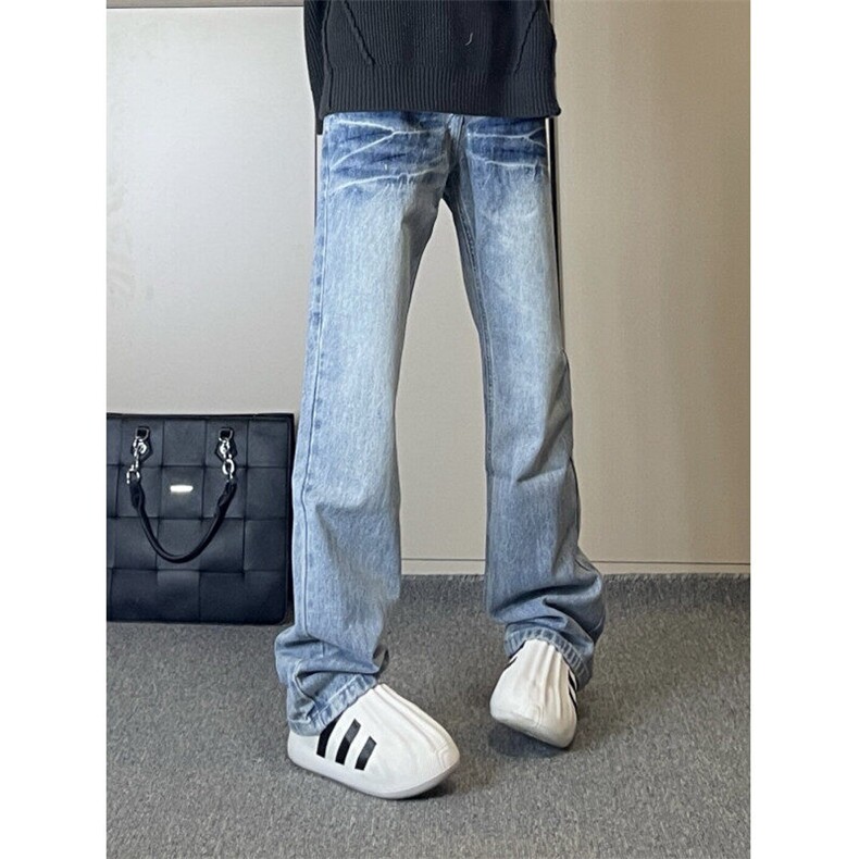 【有货】K7053LL-特P48浅蓝色闪电纹牛仔裤男女设计感直筒裤子,男装牛仔裤,星座1007（原301D）