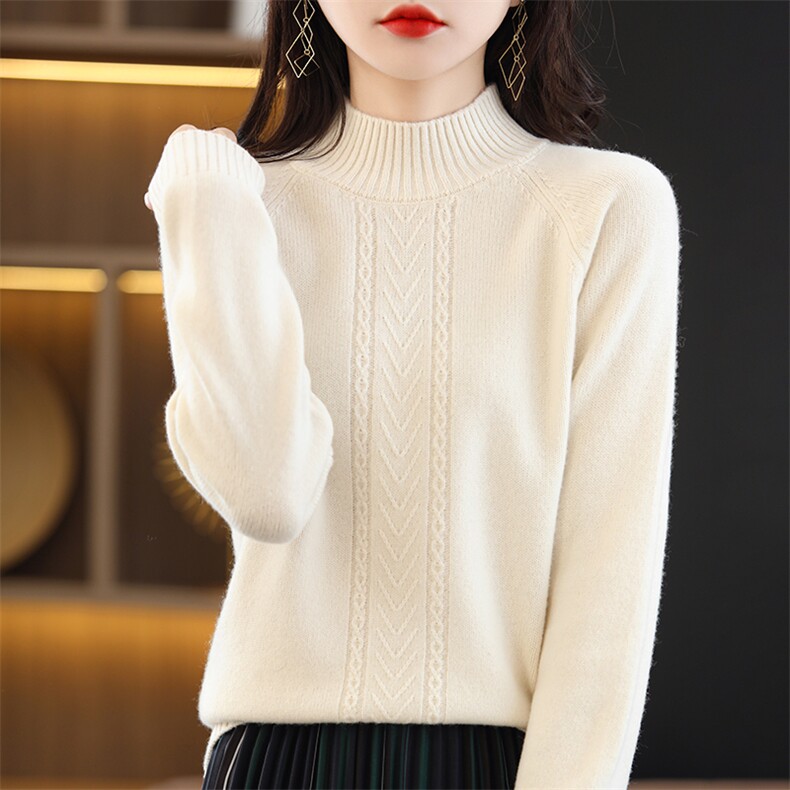 宽松型常规套头单件长袖高领羊毛羊毛衫2025年夏季百搭,女装羊毛衫,春贝羊绒