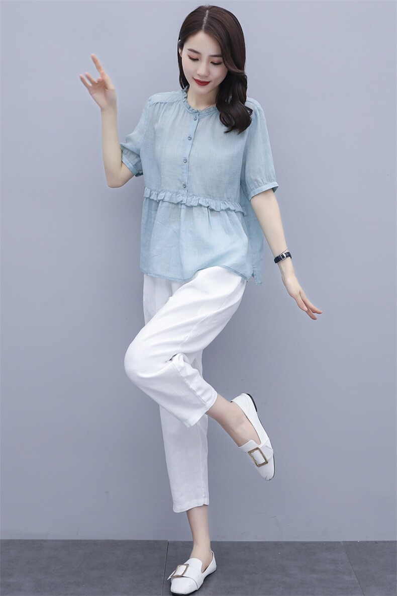 棉麻套装女装2025年夏季新款大码显瘦洋气时尚休闲亚麻两件套裤潮,女装套装/套裙,凝聚力