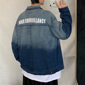 703-J 秋季港风男士牛仔渐变印花夹克外套图片