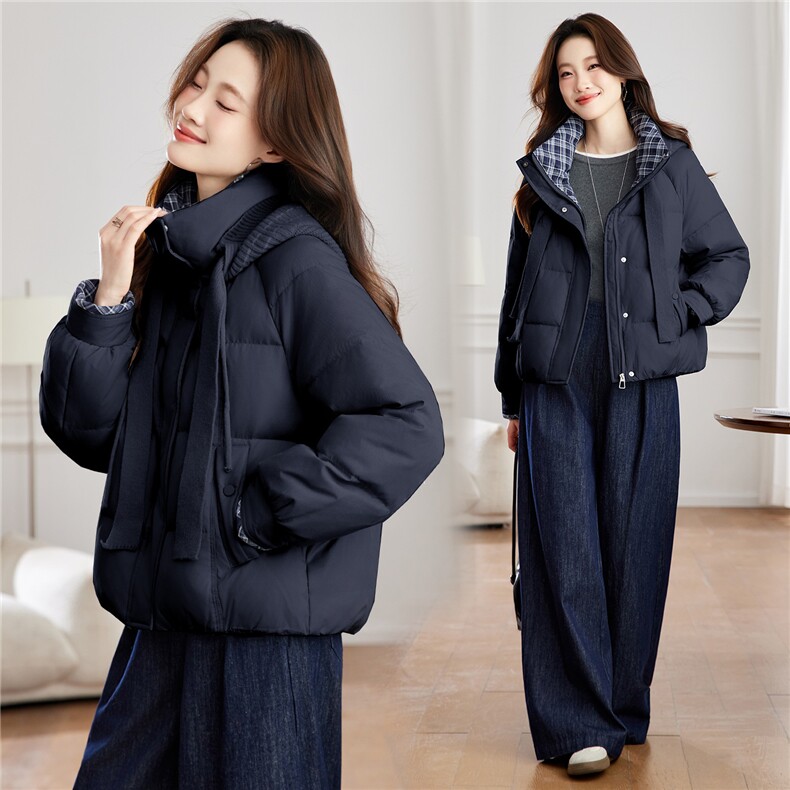 可拆卸针织连帽短款羽绒服女冬2025新款超火巨好看保暖白鸭绒外套,女装羽绒服,琦鑫阁（原依鑫阁）