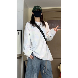 美式重磅扎染满天星长袖T恤男女同款潮高街宽松卫衣W4680-特价P50