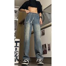 得物品质可二开宽松直筒松紧腰牛仔裤A439特P40，男装牛仔裤，电商A309