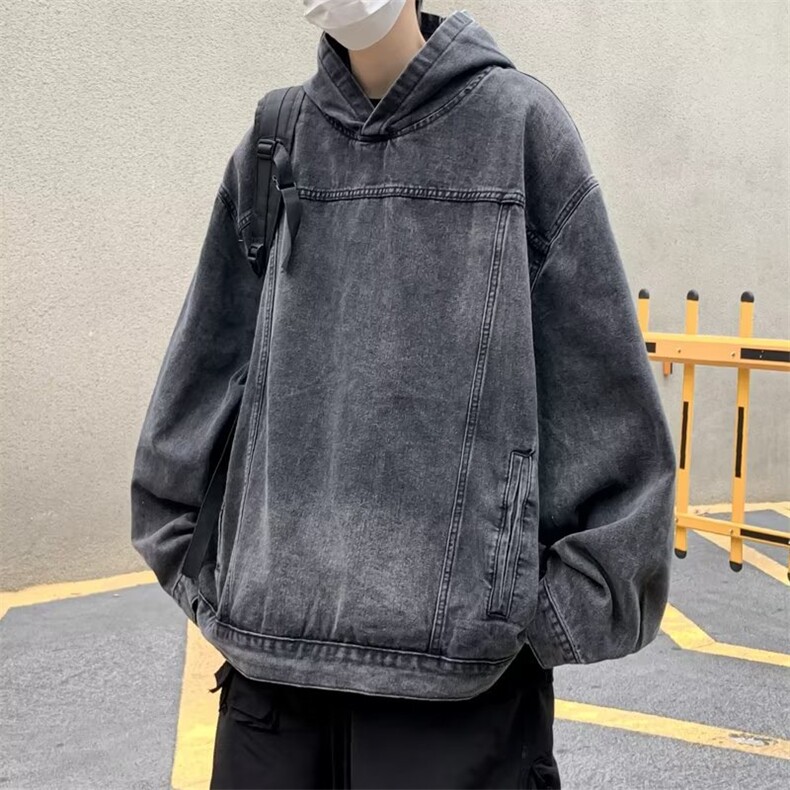水洗复古情侣装牛仔卫衣连帽外套潮牌高街宽松帅气夹克衫2025P63,男装夹克,星座410-2