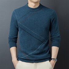 中年长袖毛衣男士2023春秋季全羊毛上衣男装宽松印花休闲针织衫，男装针织衫/毛衣，电商B212（原钱塘6029）