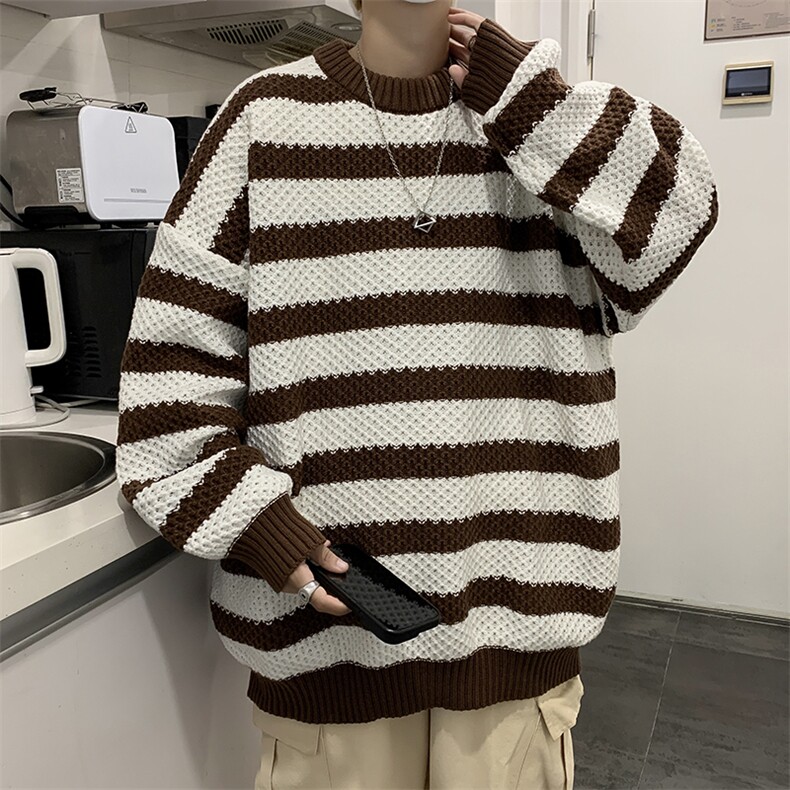 条纹毛衣男秋冬慵懒日系宽松外套复古潮牌长袖针织衫MY07128-P48,男装针织衫/毛衣,星座308B-1