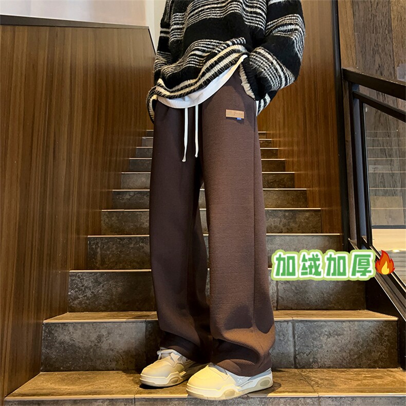 DD2195-TP40控价58冬季港风贴标宽松长裤羊羔绒华夫格保暖休闲裤,男装休闲裤,电商A102-1