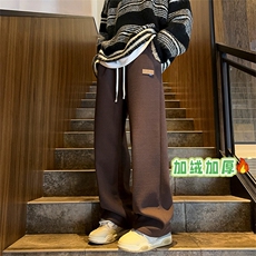DD2195-TP40控价58冬季港风贴标宽松长裤羊羔绒华夫格保暖休闲裤，男装休闲裤，电商A102-1