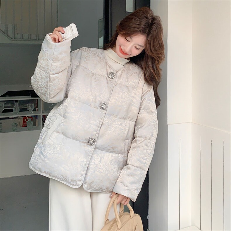 新中式提花国风羽绒服女冬季2026新款超好看加厚保暖白鸭绒短外套,女装羽绒服,2D143