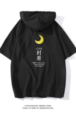 连帽短袖t恤男大码胖子带帽五分袖中袖白底LD54047-P45，男装T恤，电商A040A