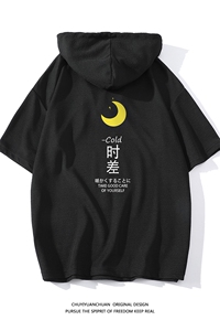 连帽短袖t恤男大码胖子带帽五分袖中袖  白底 LD54047-P45图片