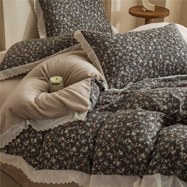 2025秋冬新款A类全棉双层纱棉加牛奶绒四件套，床品套件，一起卖家纺