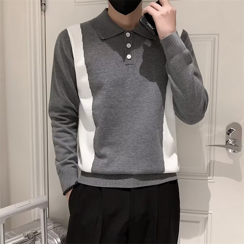 男士翻领毛衣潮流修身打底针织衫新款秋冬季潮牌痞帅撞色线衣S804,男装针织衫/毛衣,星座1116A-2（原606A-1）