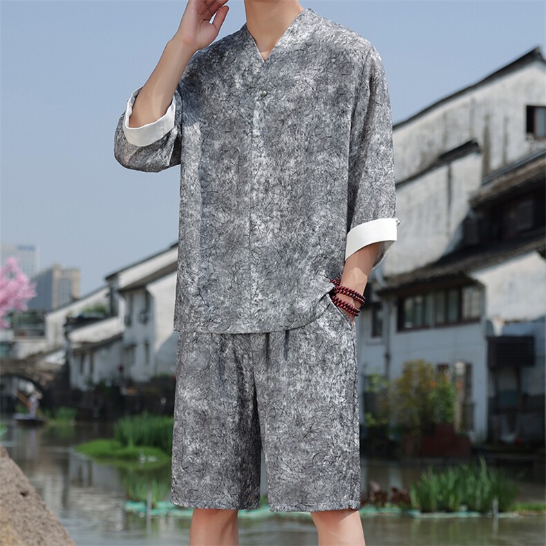 2025夏季新款男装新中式汉服衬衣风复古禅服盘扣衬衫C97-P95,男装衬衫,电商B277(原6028)