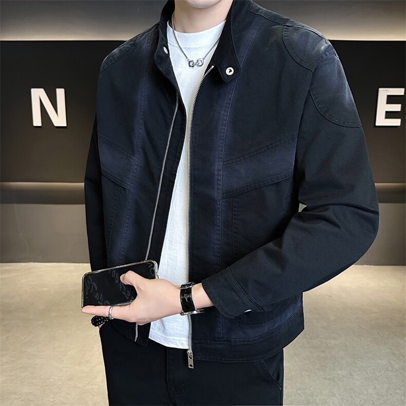 6517-M-3XL-P135店主风秋季翻领立领男士渐变休闲百搭夹克外套,男装夹克,电商B255