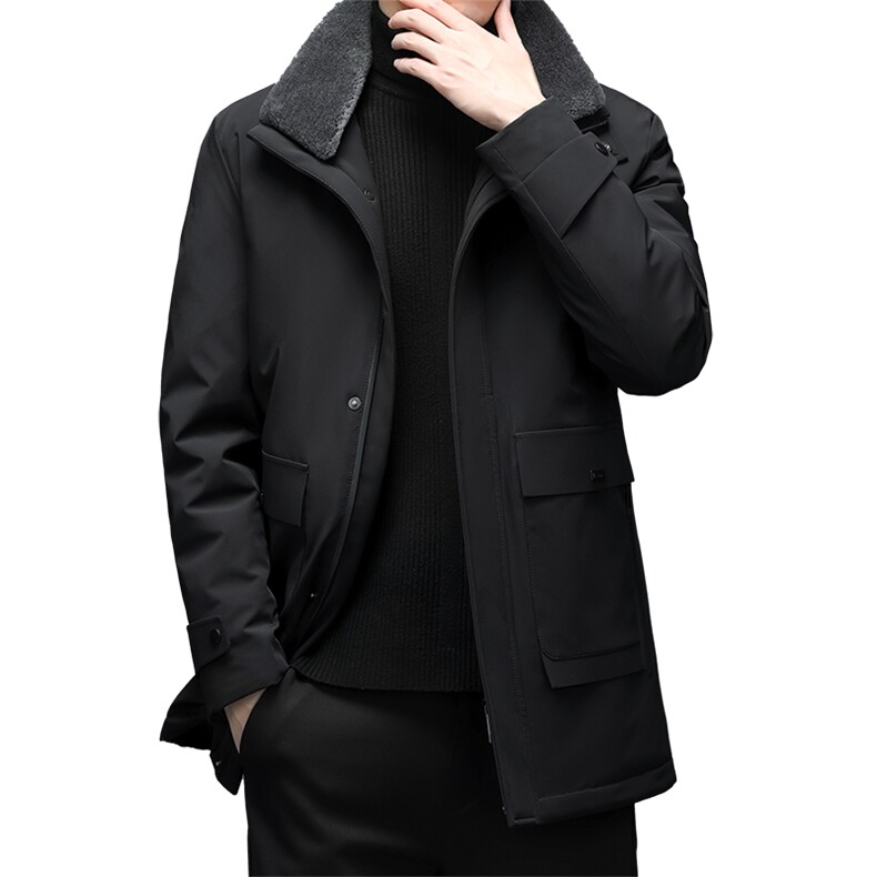羽绒服男2023冬季中年男士翻领商务休闲爸爸装纯色保暖加厚外套,男装羽绒服,电商B212（原钱塘6029）