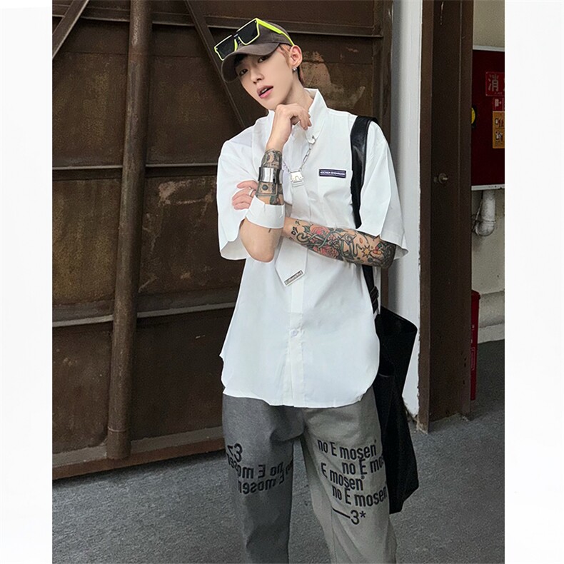 CS11-特P40美式潮牌情侣装（送领带）学院风jk制服短袖衬衫男,男装衬衫,电商B327