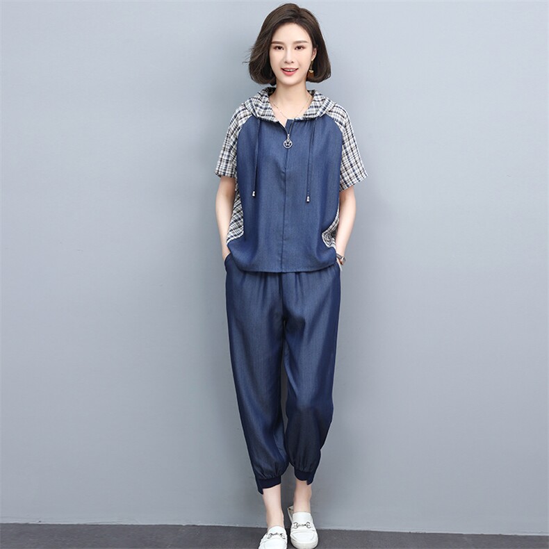 大码牛仔套装女2025夏季新款时尚洋气减龄休闲天丝中年妈妈两件套,女装套装/套裙,忆绮罗