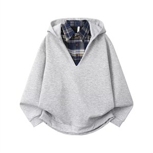 潮流美式复古假两件连帽卫衣男女春秋季新款韩系学院风衬衫领外套，男装衬衫，星座715-4