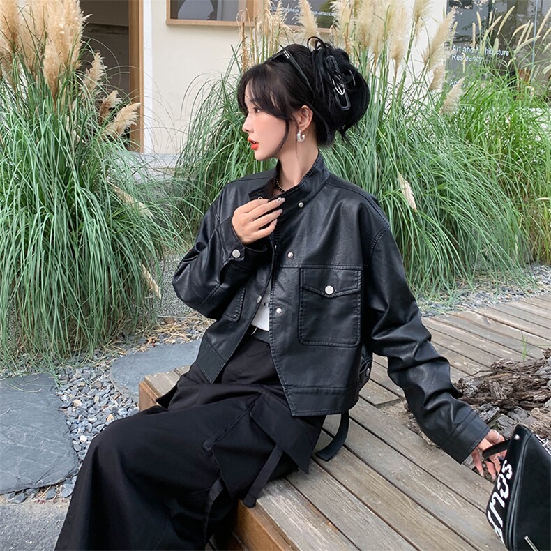 高级感休闲小皮衣外套女2024春季新款时尚百搭短款pu皮衣时尚夹克,女装皮衣,MQ